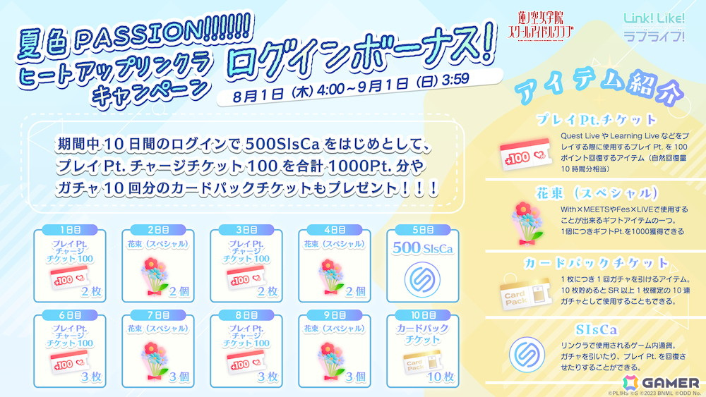 「Link!Like!ラブライブ!」ログインボーナスや無料10連ガチャなどの夏休み企画「夏色PASSION!!!!!!ヒートアップリンクラキャンペーン」がスタート!の画像