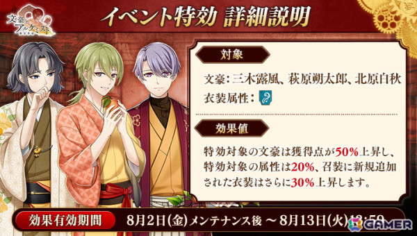 「文豪とアルケミスト」室生犀星の新たな「覚醒ノ指環」が追加！イベント「特殊調査任務『ひまわりと月見草』」もスタートの画像3