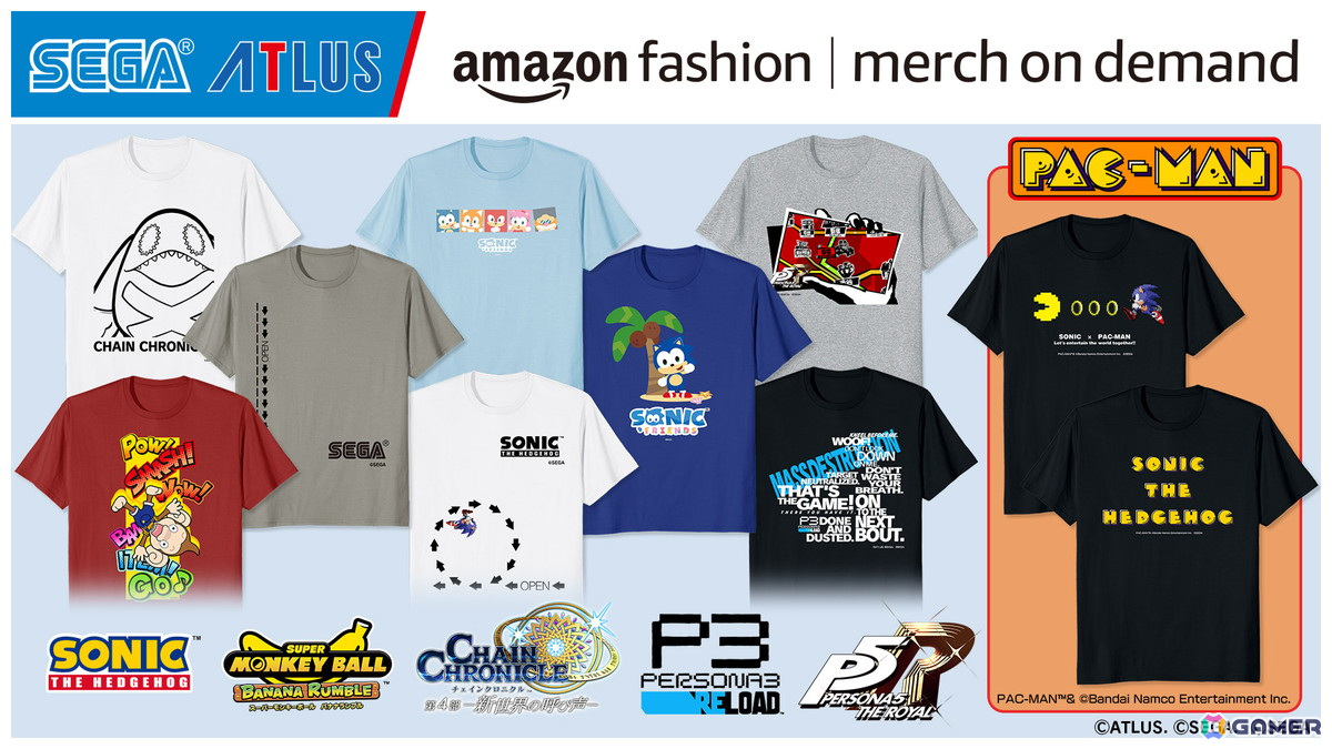 セガロゴやセガ/アトラスの人気タイトルのアパレルがAmazon Merch on Demandに登場!の画像