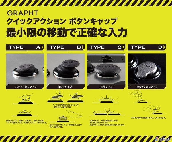格闘ゲーム特化のアケコン向け換装ボタンキャップ「GRAPHT クイックアクションボタンキャップ for GamerFinger」が8月30日に発売！の画像2