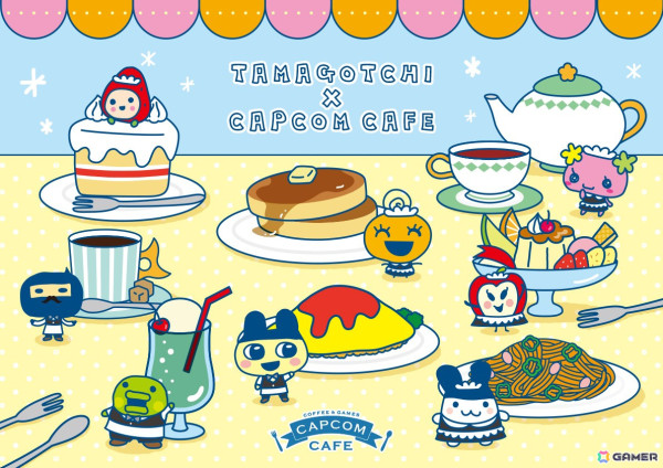 カプコンカフェ池袋店＆梅田店にて「たまごっち」とのコラボが9月20日より開催！まめっちたちが店員になりきっているメインビジュアルが公開の画像1