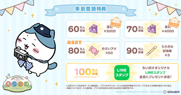 「ちいかわぽけっと」オリジナルグッズが当たる間違い探しキャンペーンが開催！事前登録者数は70万人を突破の画像3