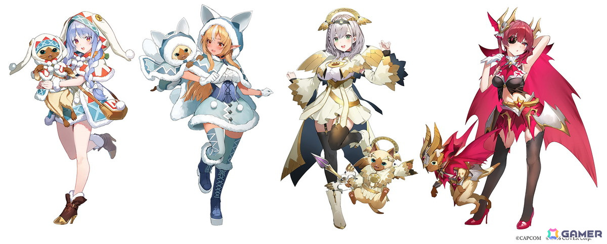 「モンスターハンター」と「ホロライブ3期生」がコラボ!オトモアイルーとおそろいのコラボ衣装を纏ったプライズ景品が登場!の画像