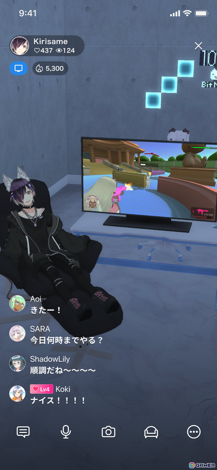 顔出し無しのライブ配信アプリ「REALITY」にゲーム実況機能が登場！アバターの部屋にゲーム画面が表示されるなど各種機能と調和した配信が可能の画像3