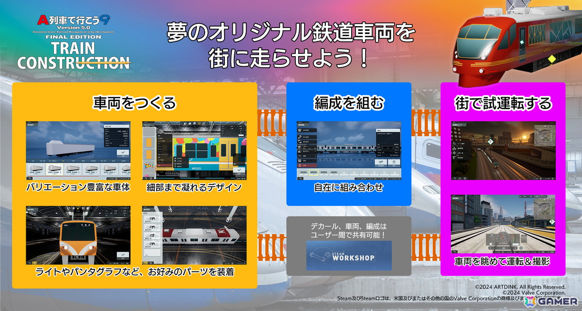 「A列車で行こう9 トレインコンストラクション」思い描いた車両を実現できる車両づくりの流れやカスタマイズ要素を紹介！の画像