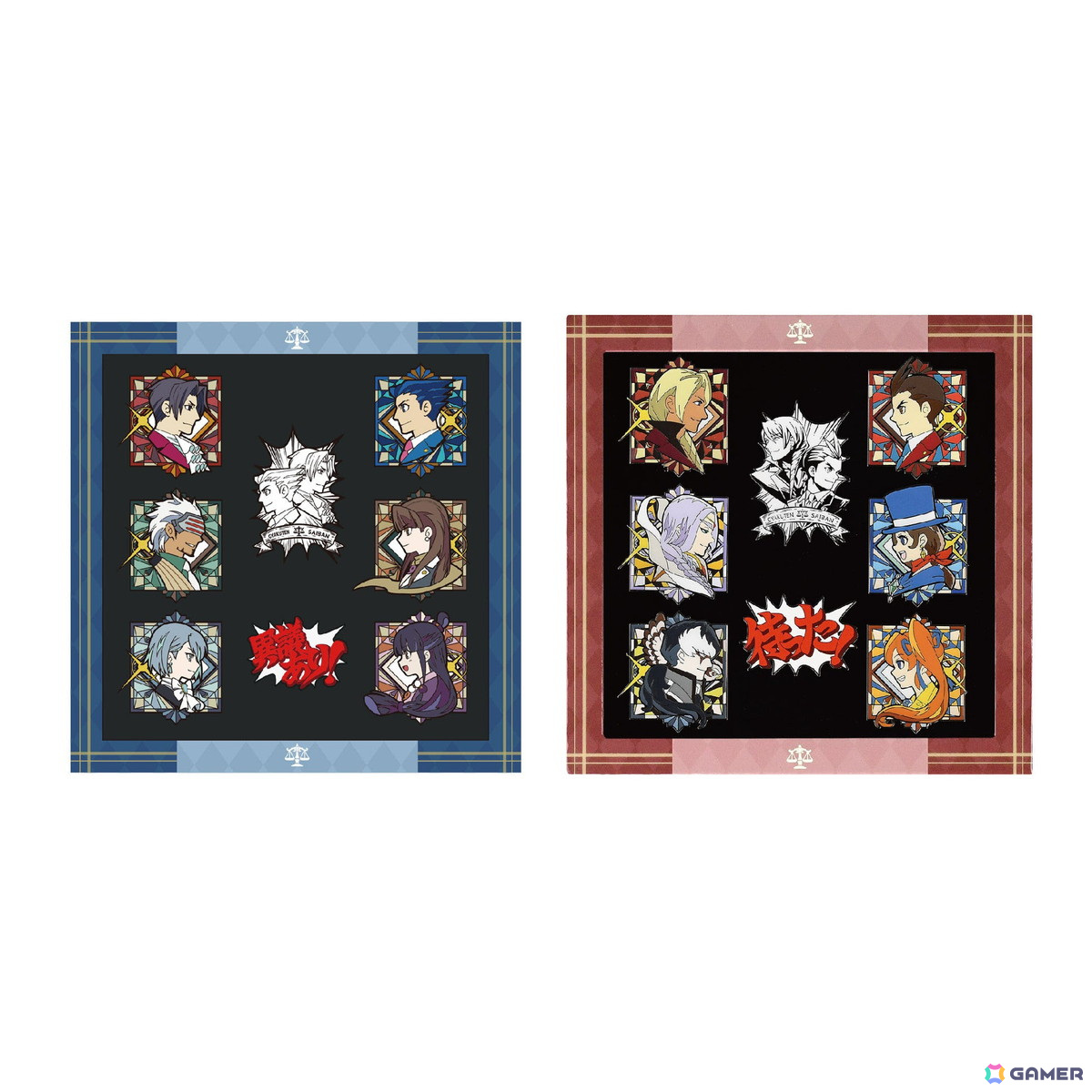 逆転裁判」「ロックマンエグゼ」「ゴースト トリック」のピンバッジや