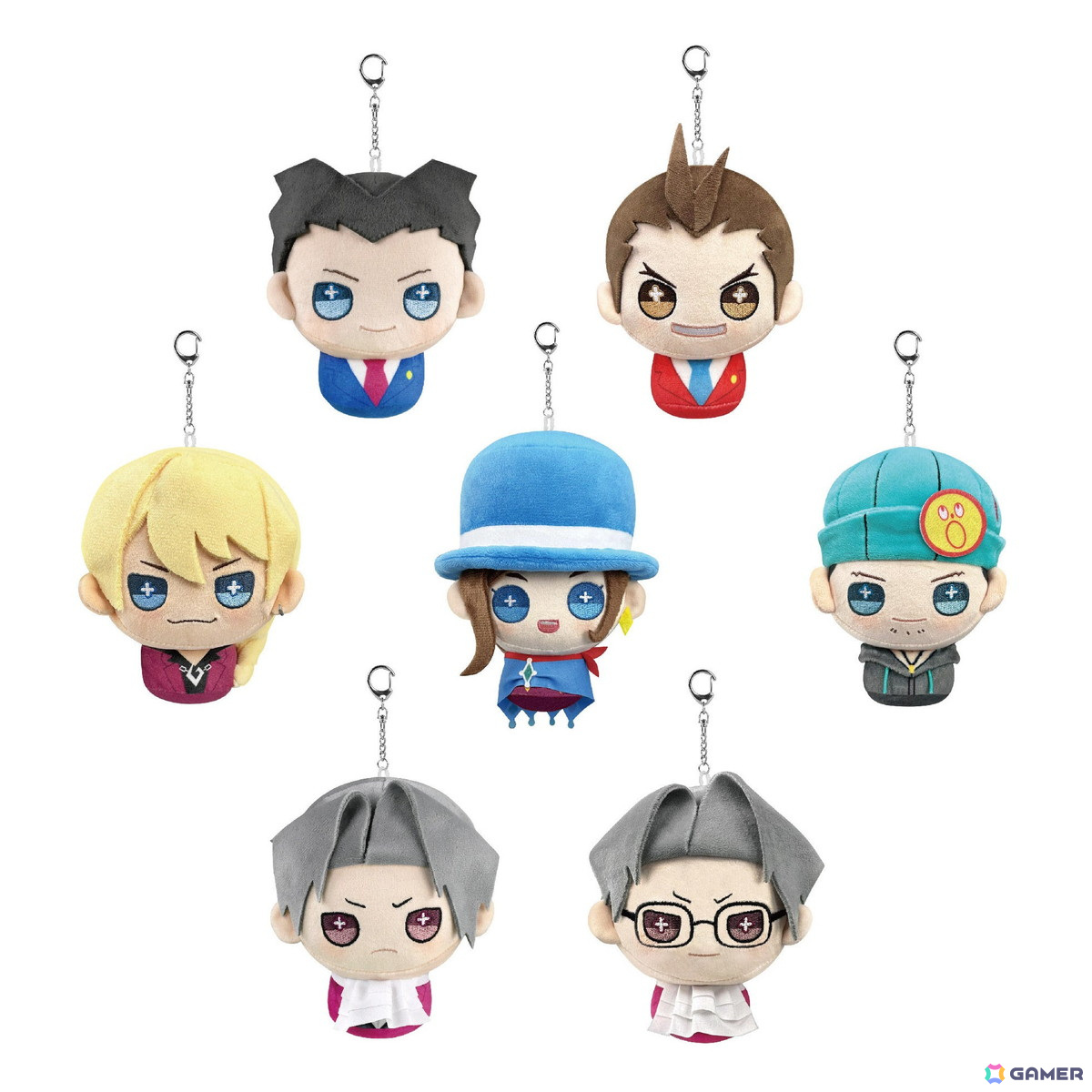 逆転裁判」「ロックマンエグゼ」「ゴースト トリック」のピンバッジや