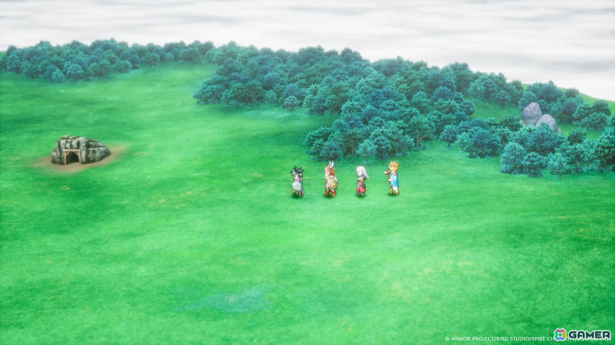 周りを雲で覆われた大地に洞くつの入り口を発見！！