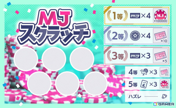 「セガNET麻雀 MJ」カジノの新ゲーム「スクラッチ」が正式リリース！MJチップ10万Gなどの景品がラインナップの画像3