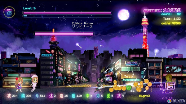 左右から迫りくるゾンビの群れを倒していく2Dアクションゲーム「Tokyo Waning Moon」がSteamで配信!の画像