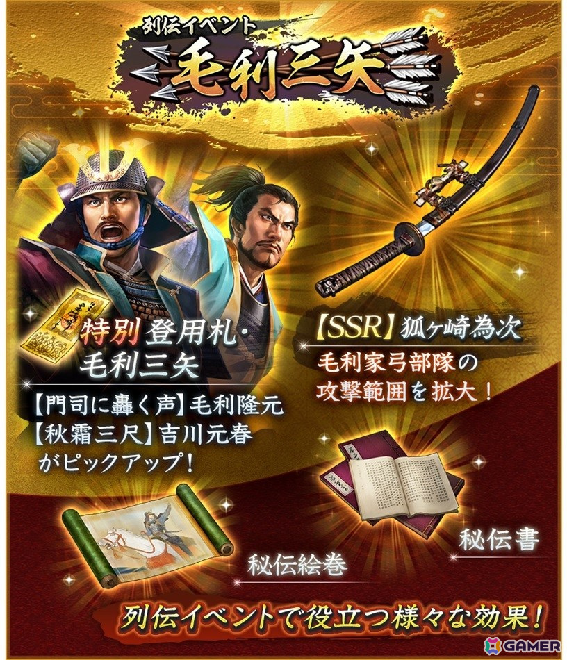 「信長の野望 出陣」で列伝イベント「毛利三矢」が開催!プレイヤーの評判を可視化する新機能「名声」も登場の画像