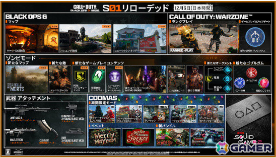 「CoD: BO6」「CoD: WZ」シーズン01 リローデッドが12月6日より開幕!新マップやホリデーイベント、「イカゲーム」コラボなど盛りだくさんの画像1