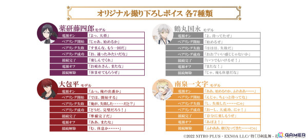 「特『刀剣乱舞-花丸-』～雪月華～」のコラボレーション第二弾となる録り下ろしボイス入りワイヤレスイヤホンの受注販売が12月13日よりスタートの画像3