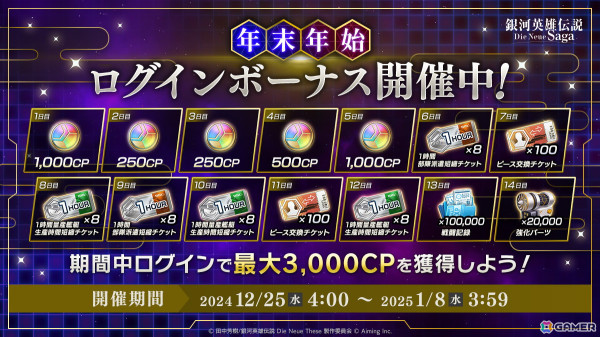 「銀河英雄伝説 Die Neue Saga」でクリスマスログインボーナスが開催！ガチャチケットx10枚がもらえるの画像3