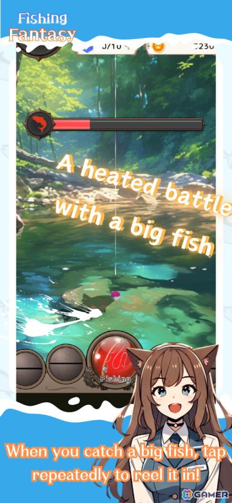 ネコミミ受付嬢に応援されながら異世界の獲物に挑む釣りRPG「異世界釣りライフ」がスマホ向けに配信!の画像
