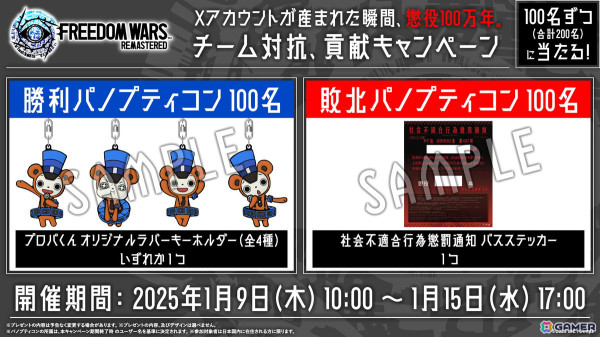 Steam版「FREEDOM WARS Remastered」も配信!タップ連打によって減刑を狙う「懲役100万年から減刑チャレンジ!タップ連打ゲーム」がXでスタートの画像5