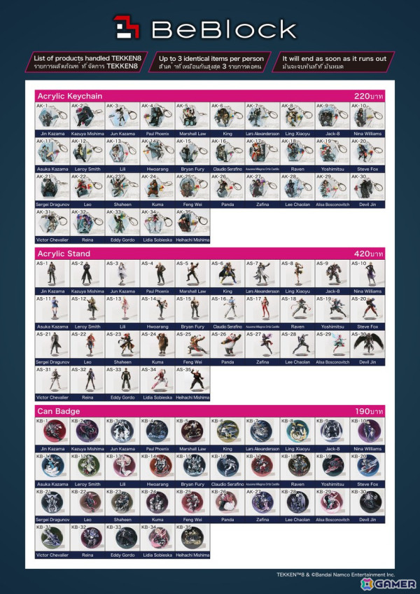 「Japan Expo Thailand 2025」に「TEKKEN 8 SHOP」が出店！仁や一八などプレイアブルキャラクターの公式イラストグッズがラインナップの画像3