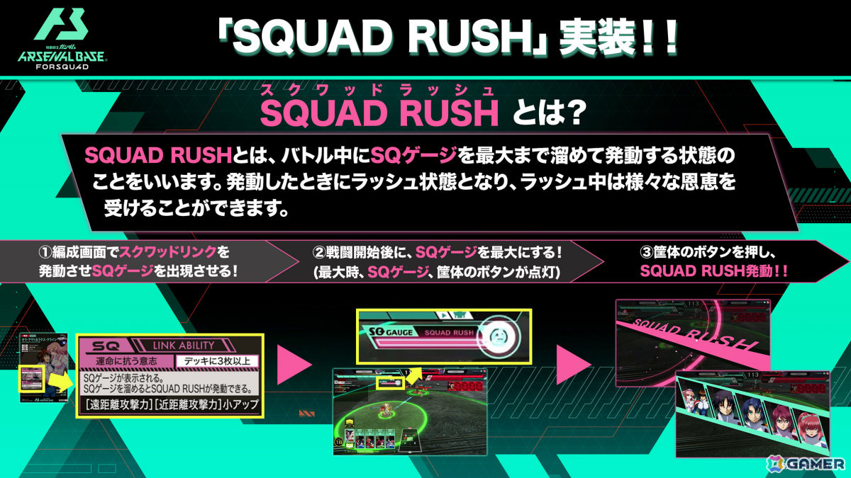 「機動戦士ガンダム アーセナルベース」に「機動戦士Gundam GQuuuuuuX」などの作品が参戦!FORSQUAD SEASON:01が稼働の画像