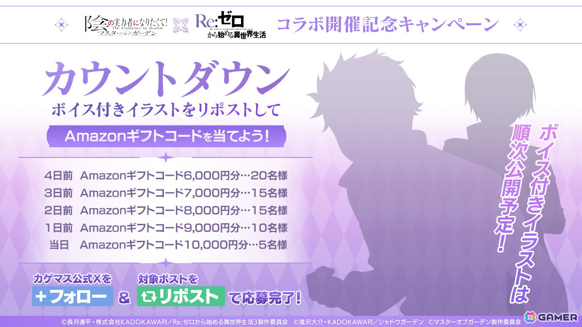 「カゲマス」でアニメ「Re:ゼロから始める異世界生活」とのコラボイベントが開催!エミリアやレムが登場の画像