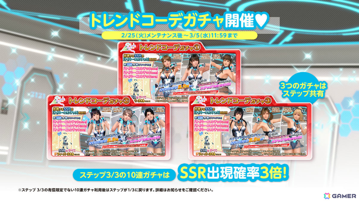 「DEAD OR ALIVE XVV」猫耳×ボディースーツのSSR水着「サイバー・ニャンテック」が登場!なつかしコーデガチャが最大70連無料となるキャンペーンもの画像