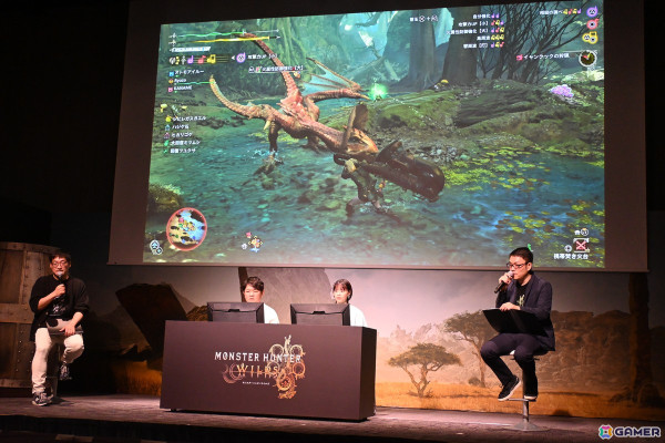 「モンスターハンターワイルズ」発売前夜イベントで辻本氏と西野さんがイャンクックに挑戦！ステージに実寸大の大タル爆弾が現れる場面もの画像24