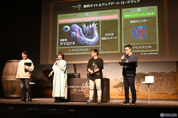 「モンスターハンターワイルズ」発売前夜イベントで辻本氏と西野さんがイャンクックに挑戦！ステージに実寸大の大タル爆弾が現れる場面もの画像28