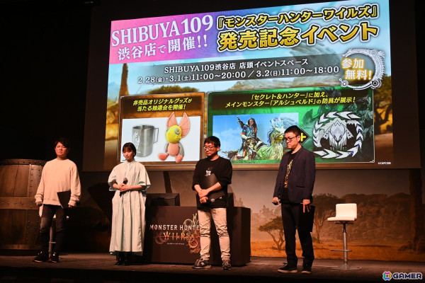 「モンスターハンターワイルズ」発売前夜イベントで辻本氏と西野さんがイャンクックに挑戦！ステージに実寸大の大タル爆弾が現れる場面もの画像