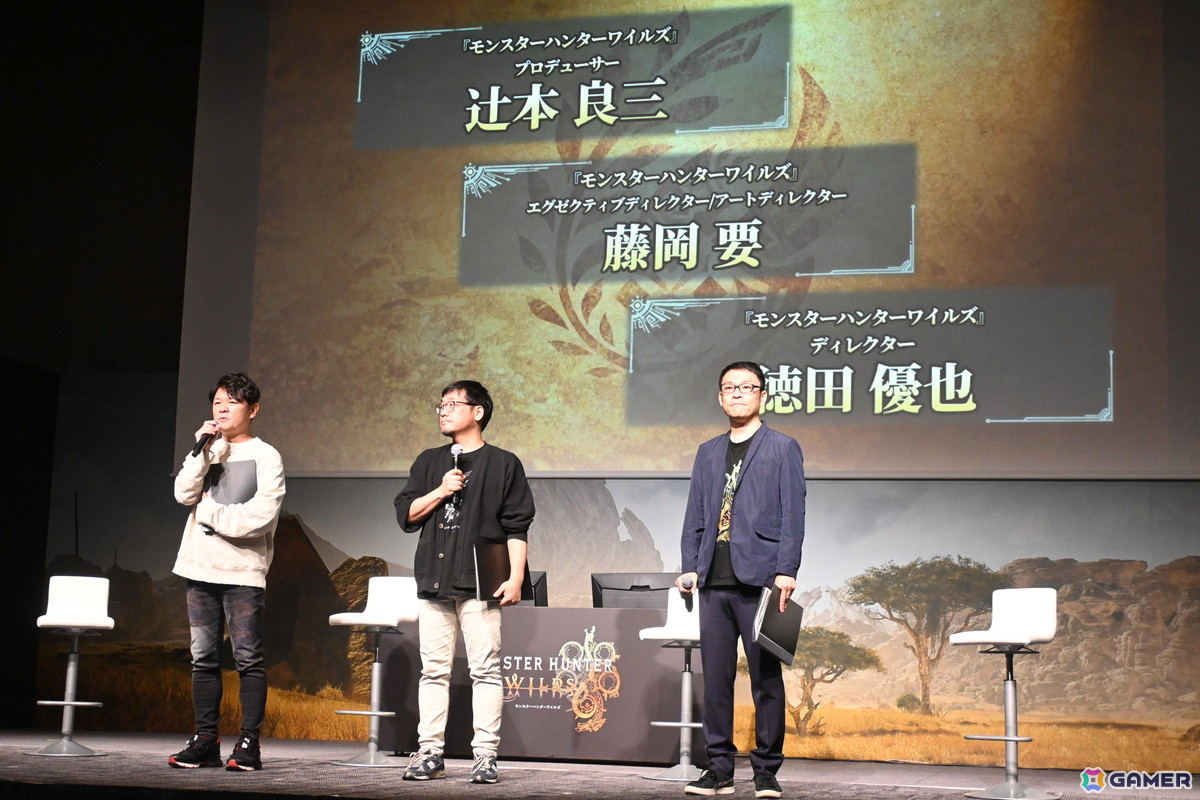 「モンスターハンターワイルズ」発売前夜イベントで辻本氏と西野さんがイャンクックに挑戦!ステージに実寸大の大タル爆弾が現れる場面もの画像