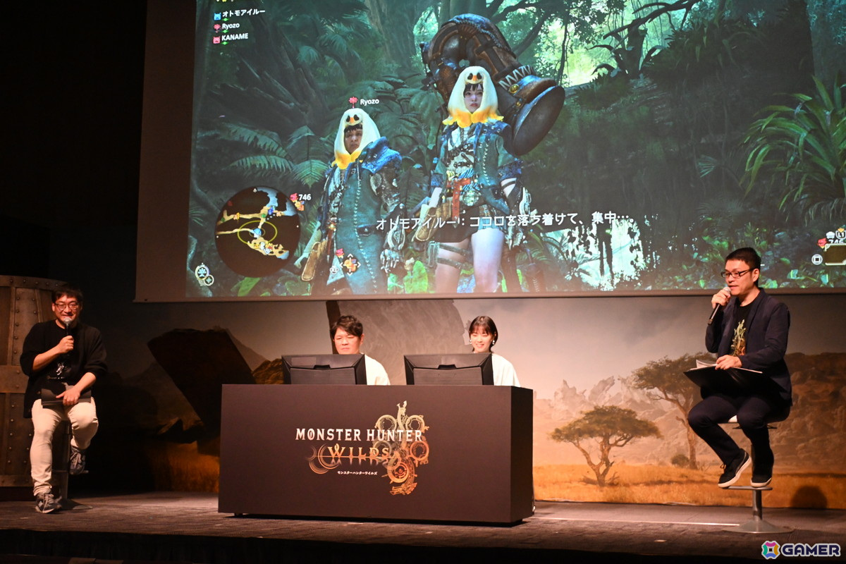 「モンスターハンターワイルズ」発売前夜イベントで辻本氏と西野さんがイャンクックに挑戦!ステージに実寸大の大タル爆弾が現れる場面もの画像