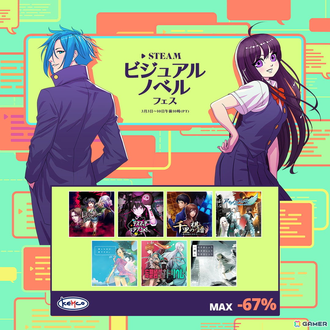 「レイジングループ」や「デスマッチラブコメ!」などKEMCOのアドベンチャーゲーム7タイトルがSteam「ビジュアルノベルフェス」に登場!の画像