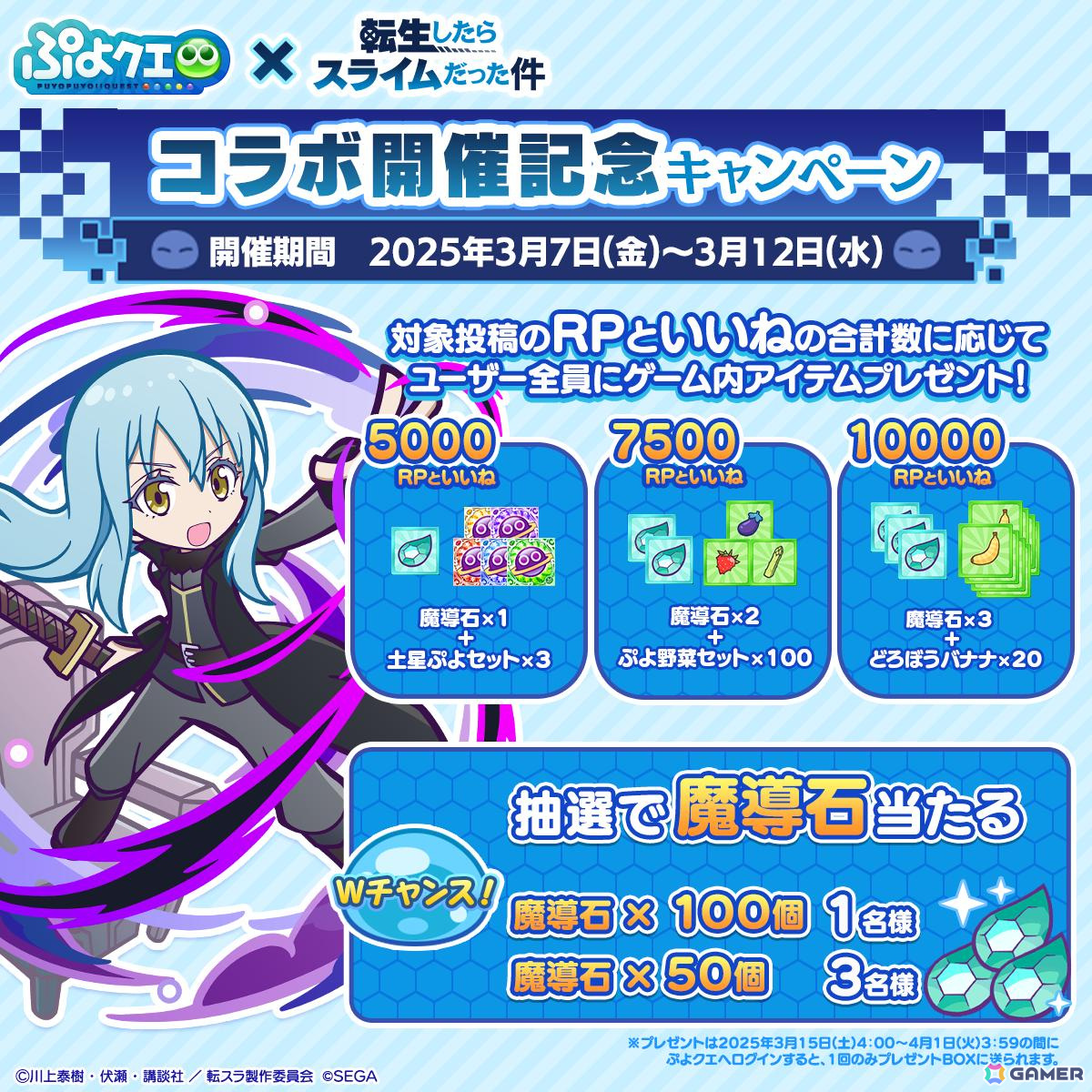 「ぷよぷよ!!クエスト」でTVアニメ「転生したらスライムだった件」とのコラボが3月14日より開催!★7へんしん後の姿もの画像