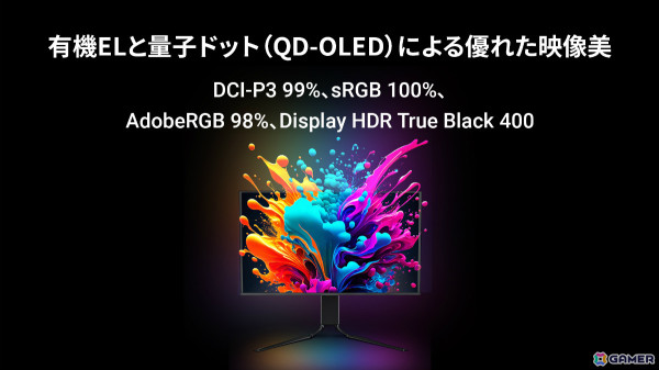 GRAPHT STANDARDより応答速度0.03ms、240Hz対応の27型QD-OLEDゲーミングモニター「GR2724OEL-BK」が3月21日に発売の画像3