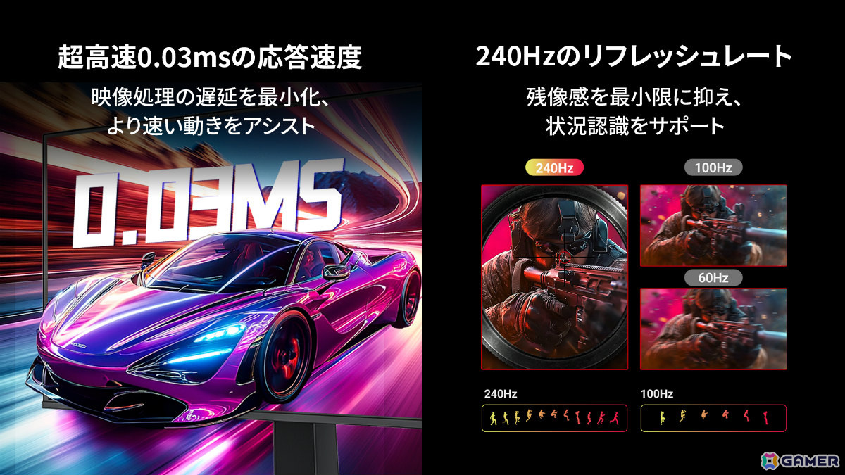 GRAPHT STANDARDより応答速度0.03ms、240Hz対応の27型QD-OLEDゲーミングモニター「GR2724OEL-BK」が3月21日に発売の画像