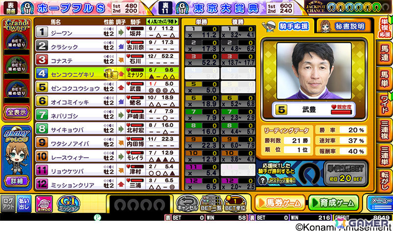 競馬メダルゲーム「GI-WorldClassic GLORY」が稼働!騎手との親密度を上げるシステムや新モード「グローリーチャレンジ」などを搭載の画像