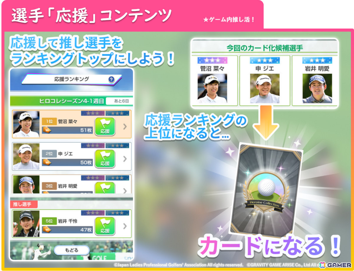 女子プロゴルフ応援ゲームアプリ「女子プロゴルフ ヒロインコレクション」が配信!デジタルカードの収集・育成や“推し活”を楽しめるの画像