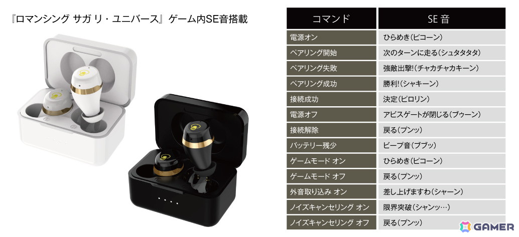 起動音は“ピコーン!”「ロマンシング サガ リ・ユニバース」のゲーム内SE音を搭載したコラボワイヤレスイヤホンが4月8日より受注販売の画像