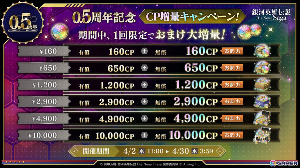 「銀河英雄伝説 Die Neue Saga」で「0.5周年記念5大キャンペーン」が開催！ガチャが最大200回無料にの画像5