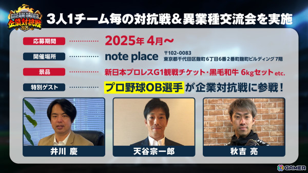 企業チームのみが参加できる大会「ドリームオーダー企業対抗戦2025」が6月28日に開催！プロ野球OB選手の井川慶さん、天谷宗一郎さん、秋吉亮さんも登場の画像2