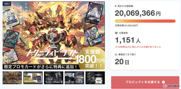リミテッドトレーディングカードゲーム「トリニティドラフト」のクラウドファンディング支援額が2,000万円を突破！の画像1