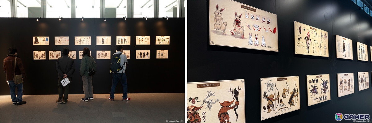 ※モンスターや冒険者キャラクターのデザイン設定資料の展示