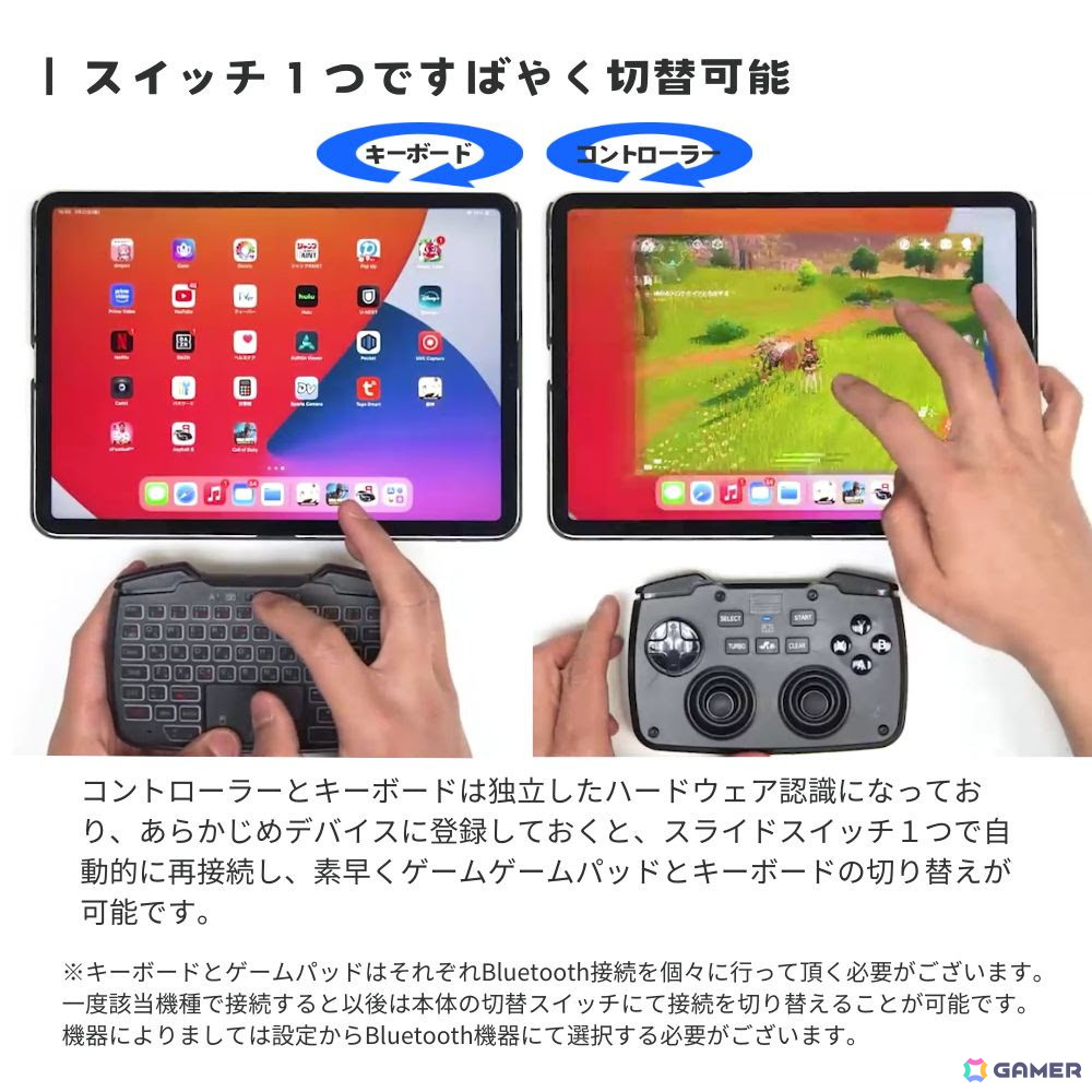 ワイヤレスゲームコントローラーとミニキーボードを表と裏に搭載した2in1ゲーミングデバイス「ダブルフェイス/DOUBLE×FACE」が5月1日に発売!の画像