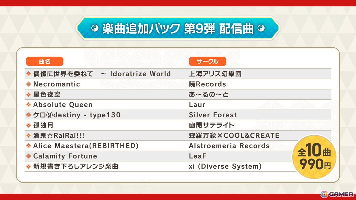 楽曲追加パック 第9弾 収録楽曲