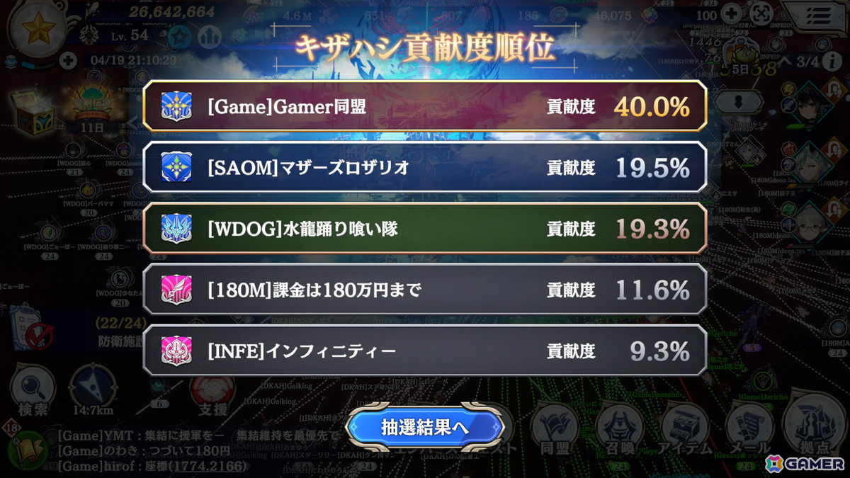 うちもダメージは結構稼いだんですけどね、スクショは盟主より