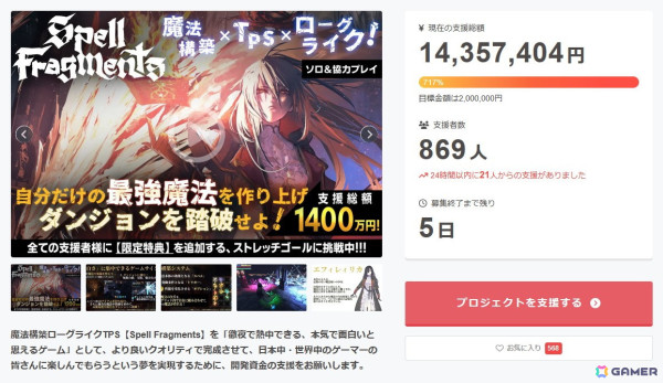 「Spell Fragments」クラウドファンディング支援総額が1,400万円を達成！Steamウィッシュリスト総数は30,000件を突破の画像2