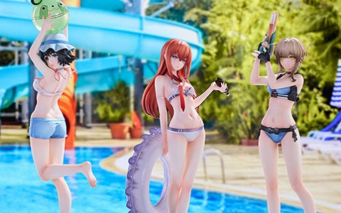 「シュタインズ・ゲート」紅莉栖、まゆり、鈴羽の3人が水着姿で立体化！セット限定特典としてタペストリーが付属