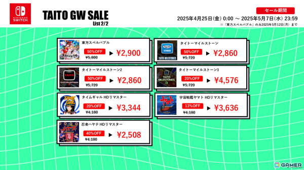 「タイトーマイルストーン3」「スペースインベーダーエクストリーム」などの作品が最大75％オフとなるタイトーGWセール2025が開催！の画像3