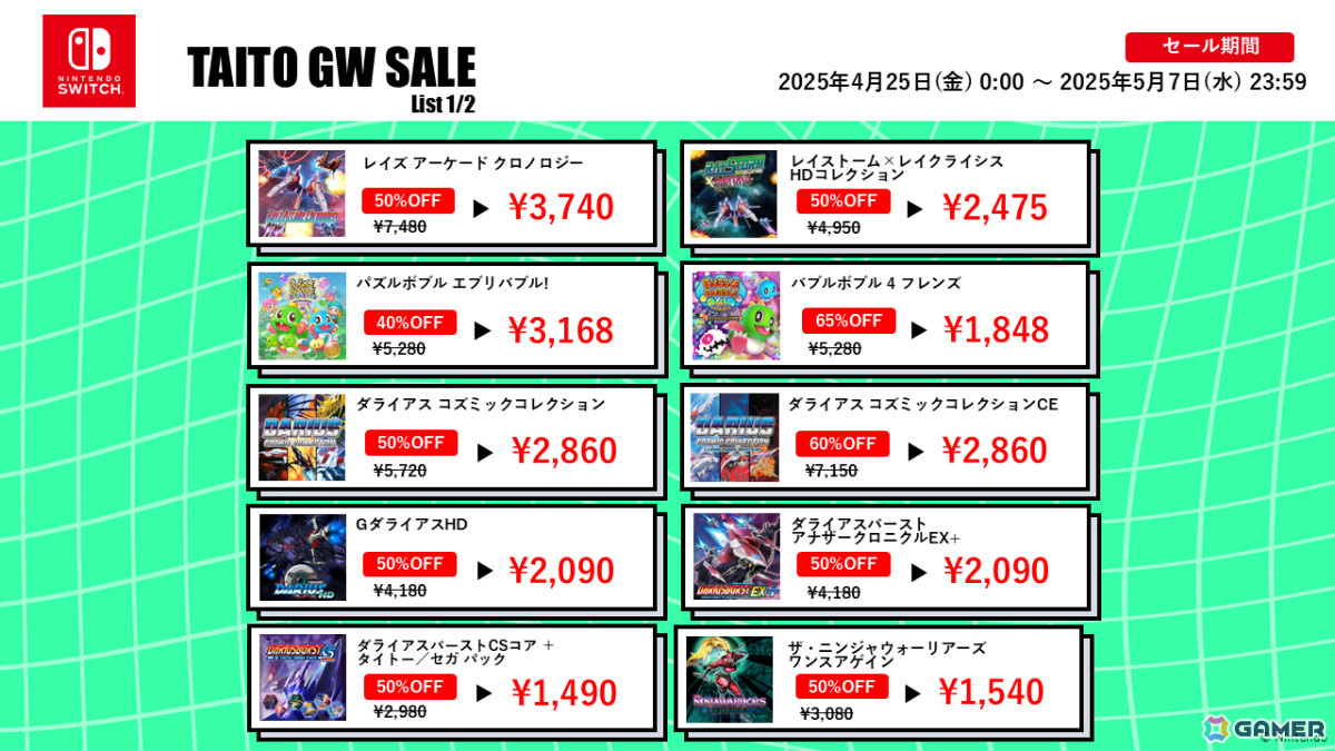 「タイトーマイルストーン3」「スペースインベーダーエクストリーム」などの作品が最大75％オフとなるタイトーGWセール2025が開催！の画像2