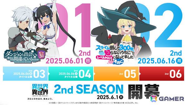 「異世界∞異世界」2ndシーズンの作品が一部公開！「ダンまち」が6月1日、「スライム倒して300年」が6月16日に登場の画像1