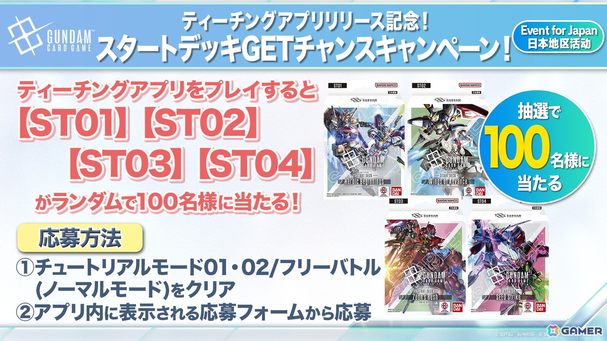 「ガンダムカードゲーム」に「機動新世紀ガンダムX」「機動戦士ガンダムAGE」が参戦決定!ティーチングアプリは5月下旬に全世界同時リリースの画像