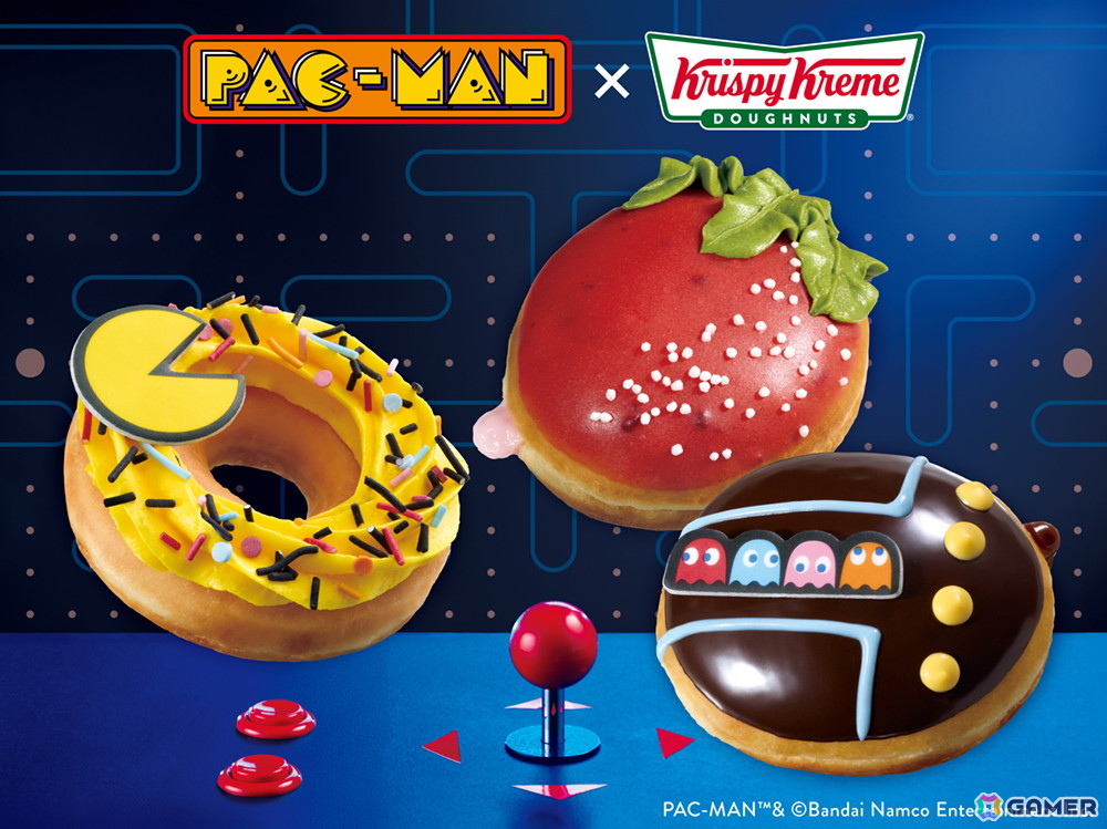「パックマン」と「クリスピー・クリーム・ドーナツ」がコラボ!ゲームの世界観を表現したコラボドーナツ3種が5月14日より発売の画像
